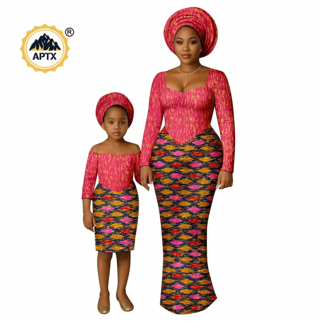 African Dashiki Long Dresses – Ankara Mom and Daughter Matching Family Wear - Free Delivery Worldwide only at Flexi Africa