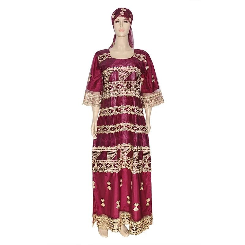 African Dashiki Maxi Dress: Bazin Embroidery, Beading, and Lace Robe for Wedding Party Elegance - Flexi Africa - Free Delivery Worldwide only at www.flexiafrica.com