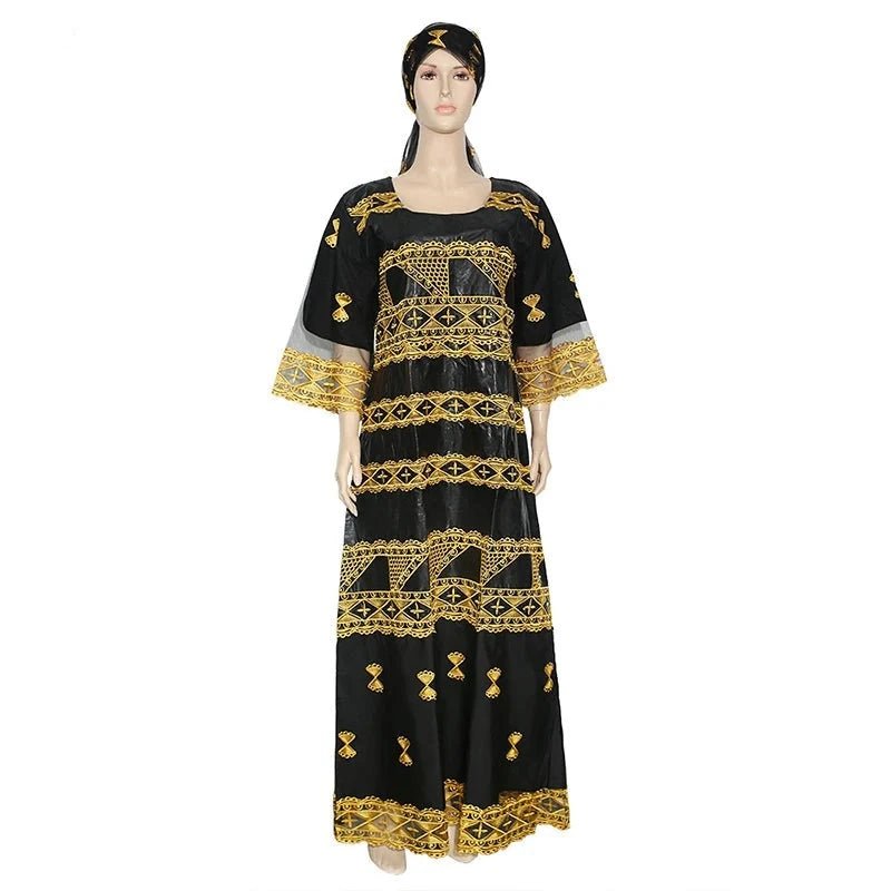 African Dashiki Maxi Dress: Bazin Embroidery, Beading, and Lace Robe for Wedding Party Elegance - Flexi Africa - Free Delivery Worldwide only at www.flexiafrica.com