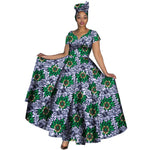 African Dashiki Women’s Maxi Dress – Ankara Print V - Neck Long Dress with Head Scarf - Free Delivery Worldwide only at Flexi Africa