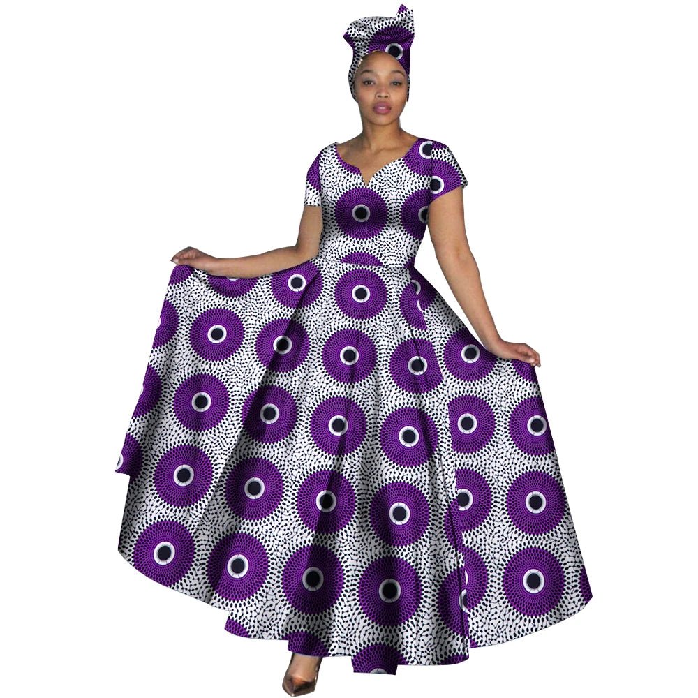 African Dashiki Women's Maxi Dress – Long Dress w/Head Scarf – Flexi Africa