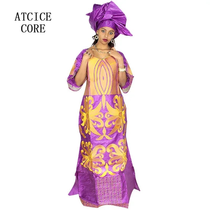 Buy African Dress For Woman Bazin Riche Embroidery Design Floor Length Dress With Scarf for only $36.51 at Flexi Africa!