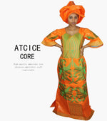 African Dress For Woman Bazin Riche Embroidery Design Floor Length Dress With Scarf - Free Delivery Worldwide only at Flexi Africa