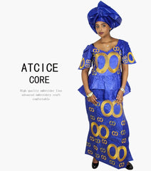 African Dress For Women Bazin Riche Embroidery Design Top Wrapper With Scarf - Free Delivery Worldwide only at Flexi Africa