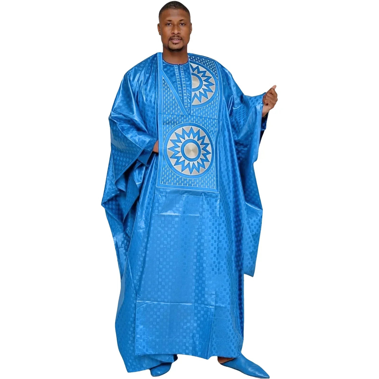 African Dresses For Couples Traditional Bazin Embroidery Dresses Floor Length Dress With Scarf Couple Design - Flexi Africa
