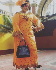African Dresses For Woman New Fashion African Bazin Riche Embroidery Design Dress - Free Delivery Worldwide only at Flexi Africa