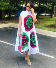 African Dresses for Women 2024 New African Clothes White Print Traditional Robe Africa Long Dress - Free Delivery Worldwide only at Flexi Africa