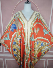 African Dresses For Women 2024 New Fashion Floral Summer Loose V - Neck Silk Printed Kaftan abaya Kuwait Muslim Lady Ramadan Robe - Free Delivery Worldwide only at Flexi Africa