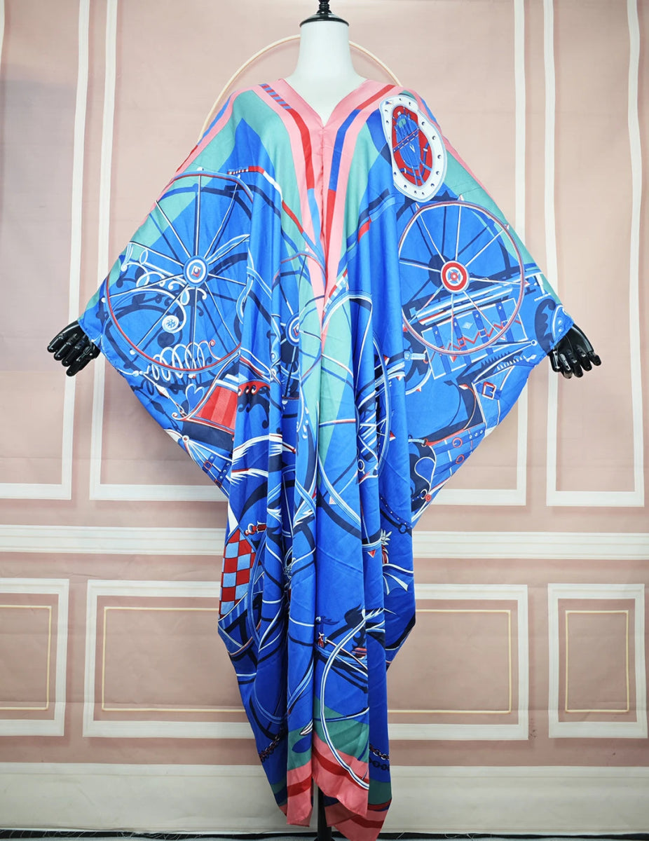 African Dresses For Women 2024 New Fashion Floral Summer Loose V - Neck Silk Printed Kaftan abaya Kuwait Muslim Lady Ramadan Robe - Free Delivery Worldwide only at Flexi Africa