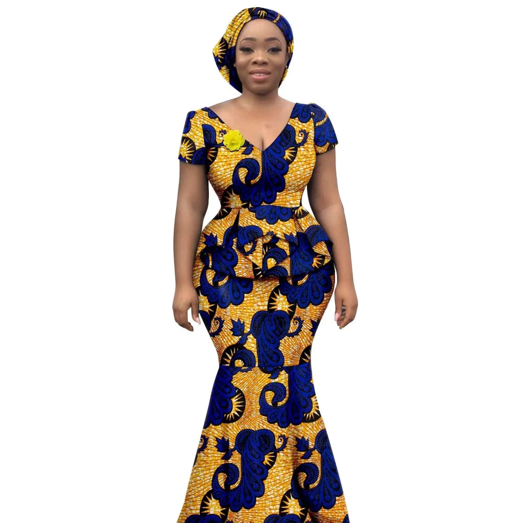 Elegant African Dress – Women's Printed V-Neck Evening Dress – Flexi Africa Elegant African Dress – Women's Printed V-Neck Evening Dress – Flexi Africa