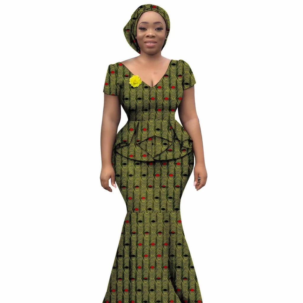 Elegant African Dress Women's Printed V-Neck Evening Dress Flexi Africa Elegant African Dress Women's Printed V-Neck Evening Dress Flexi Africa