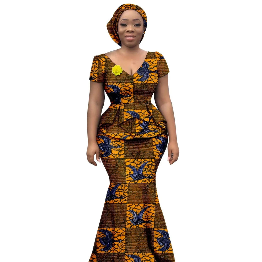 Elegant African Dress – Women's Printed V-Neck Evening Dress – Flexi Africa Elegant African Dress – Women's Printed V-Neck Evening Dress – Flexi Africa
