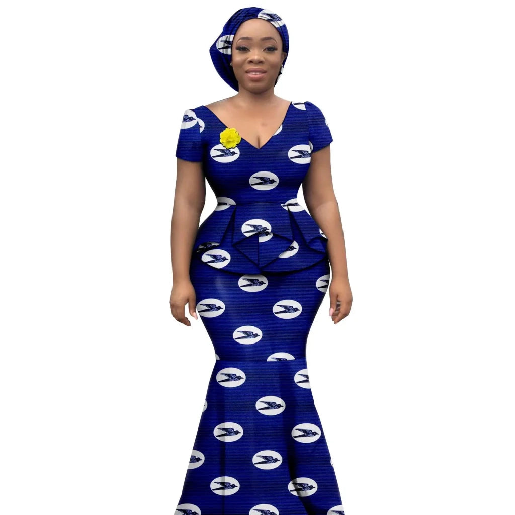 Elegant African Dress – Women's Printed V-Neck Evening Dress – Flexi Africa Elegant African Dress – Women's Printed V-Neck Evening Dress – Flexi Africa