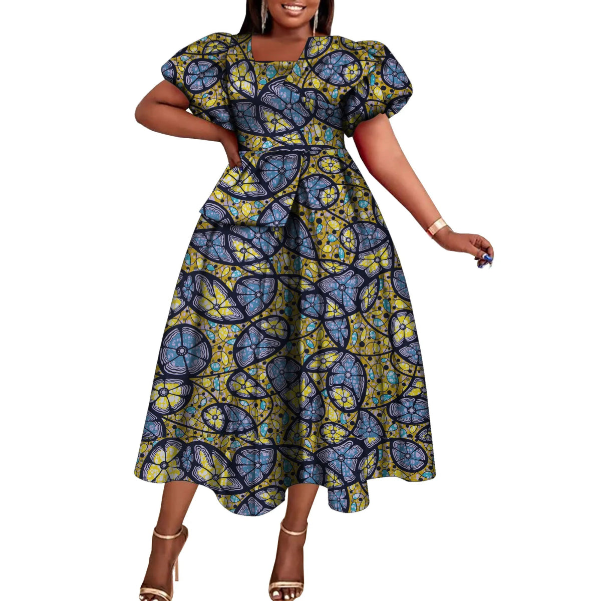 africa party dress African Print Party Dress, Ankara 3/4 Sleeve Midi Dress