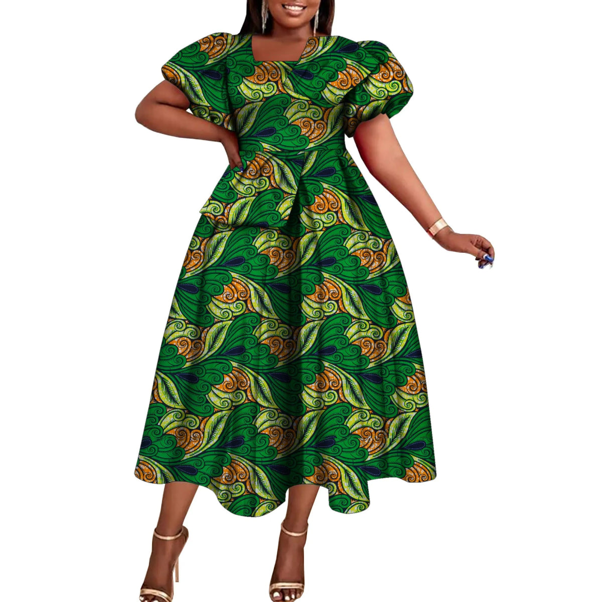 green dashiki dress Titilayo Maxi Dress (Womens Stretchy Dress In African Print/ Ankara/Dashiki African Alphabet fabric In Green, White and Yellow)