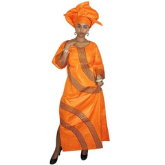 African Dresses For Women Fashion Design New African Bazin Embroidery Design Long Dress With Scarf - Flexi Africa - FREE POST