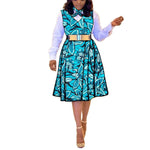African Dresses for Women Match Print Bow Tie V - Neck Sleeve African Clothes Ankara Print Outfits Plus Size Bazin Riche S2025041 - Free Delivery Worldwide only at Flexi Africa