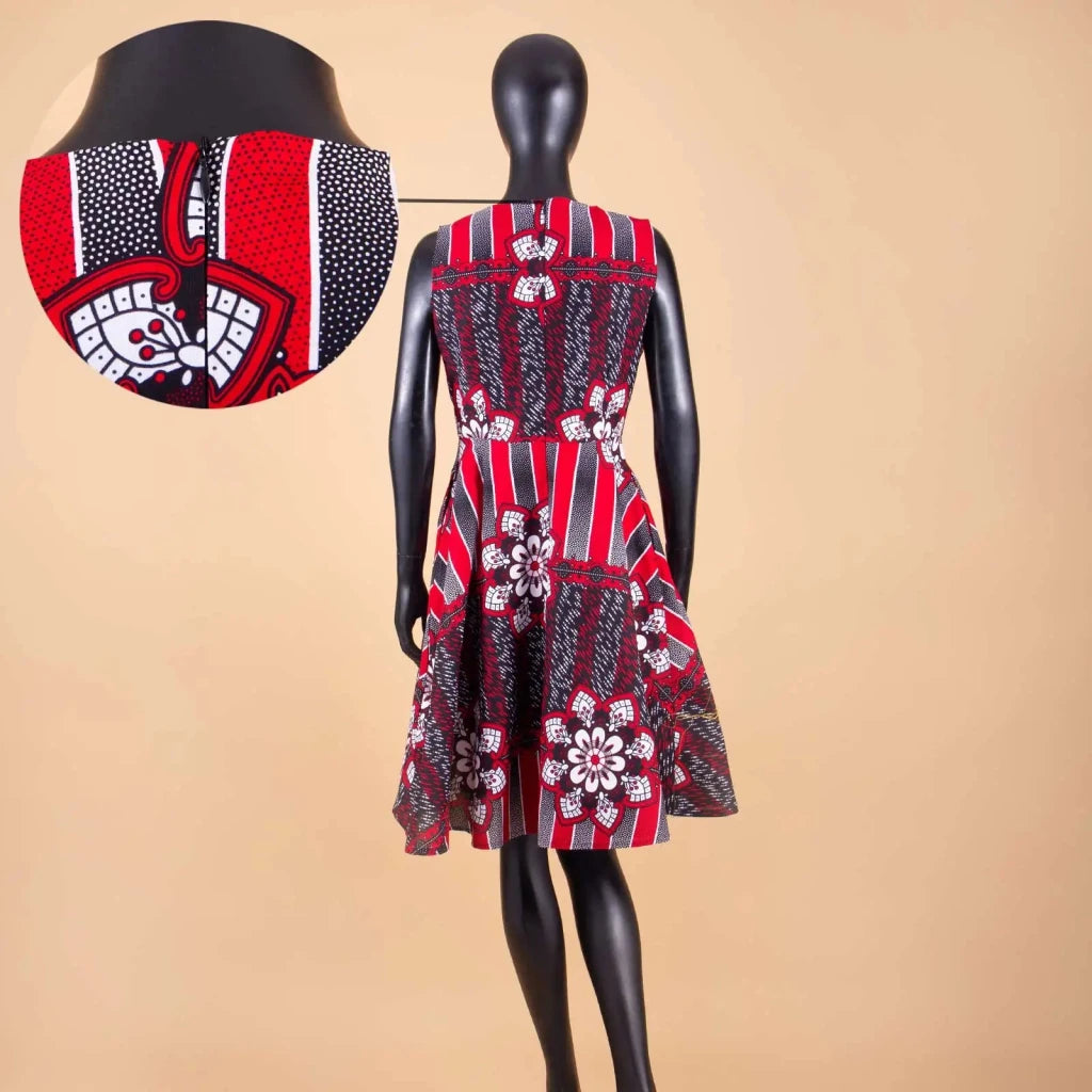 African Dresses for Women Match Print Bow Tie V - Neck Sleeve African Clothes Ankara Print Outfits Plus Size Bazin Riche S2025041 - Free Delivery Worldwide only at Flexi Africa