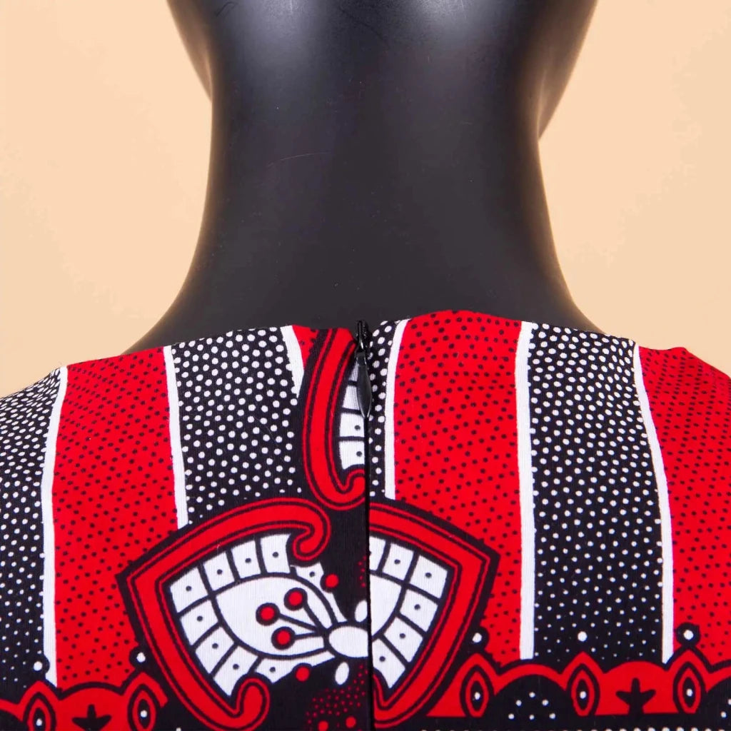 African Dresses for Women Match Print Bow Tie V - Neck Sleeve African Clothes Ankara Print Outfits Plus Size Bazin Riche S2025041 - Free Delivery Worldwide only at Flexi Africa