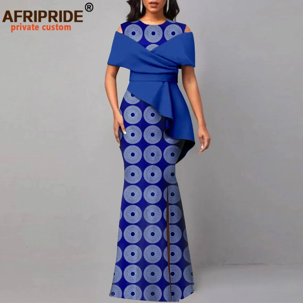 African Dresses for Women Off The Shoulder O-neck High Waist Casual Maxi Dress Ankara Attire Party Evening Outfits