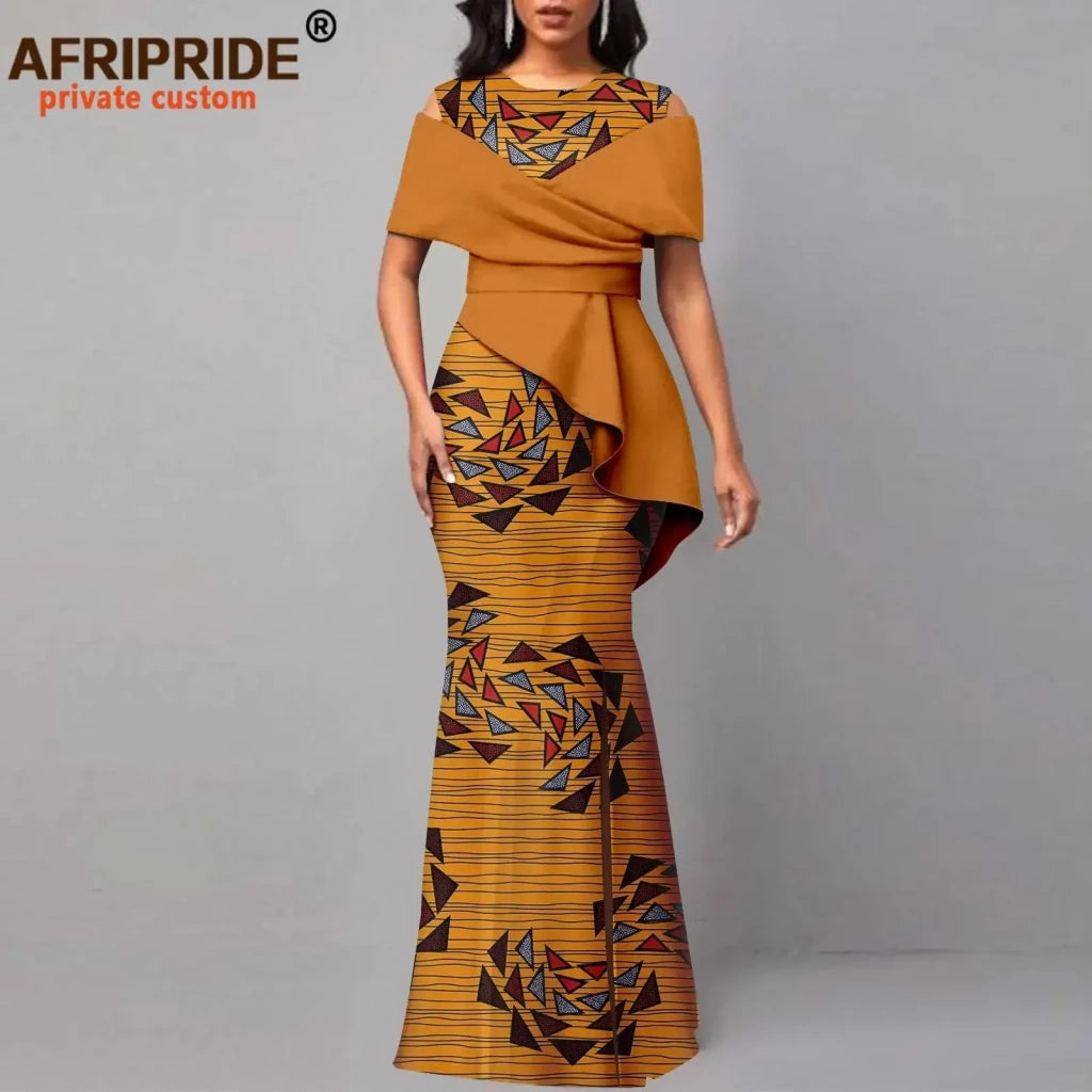 African Dresses for Women Off The Shoulder O-neck High Waist Casual Maxi Dress Ankara Attire Party Evening Outfits