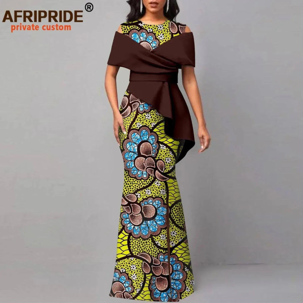 African Dresses for Women Off The Shoulder O-neck High Waist Casual Maxi Dress Ankara Attire Party Evening Outfits