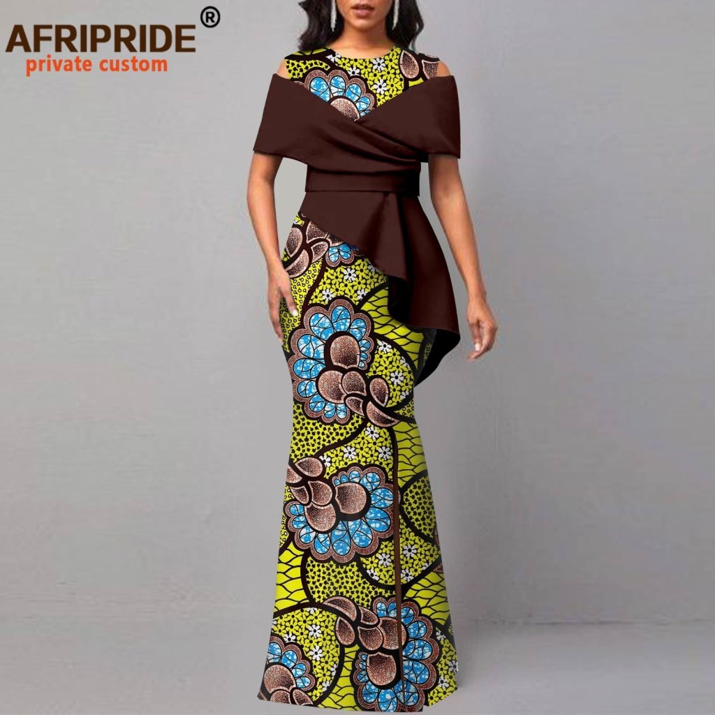 African Dresses for Women Off The Shoulder O-neck High Waist Casual Maxi Dress Ankara Attire Party Evening Outfits