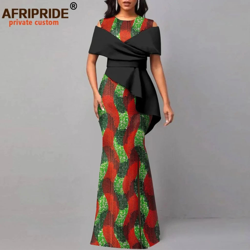 African Dresses for Women Off The Shoulder O-neck High Waist Casual Maxi Dress Ankara Attire Party Evening Outfits