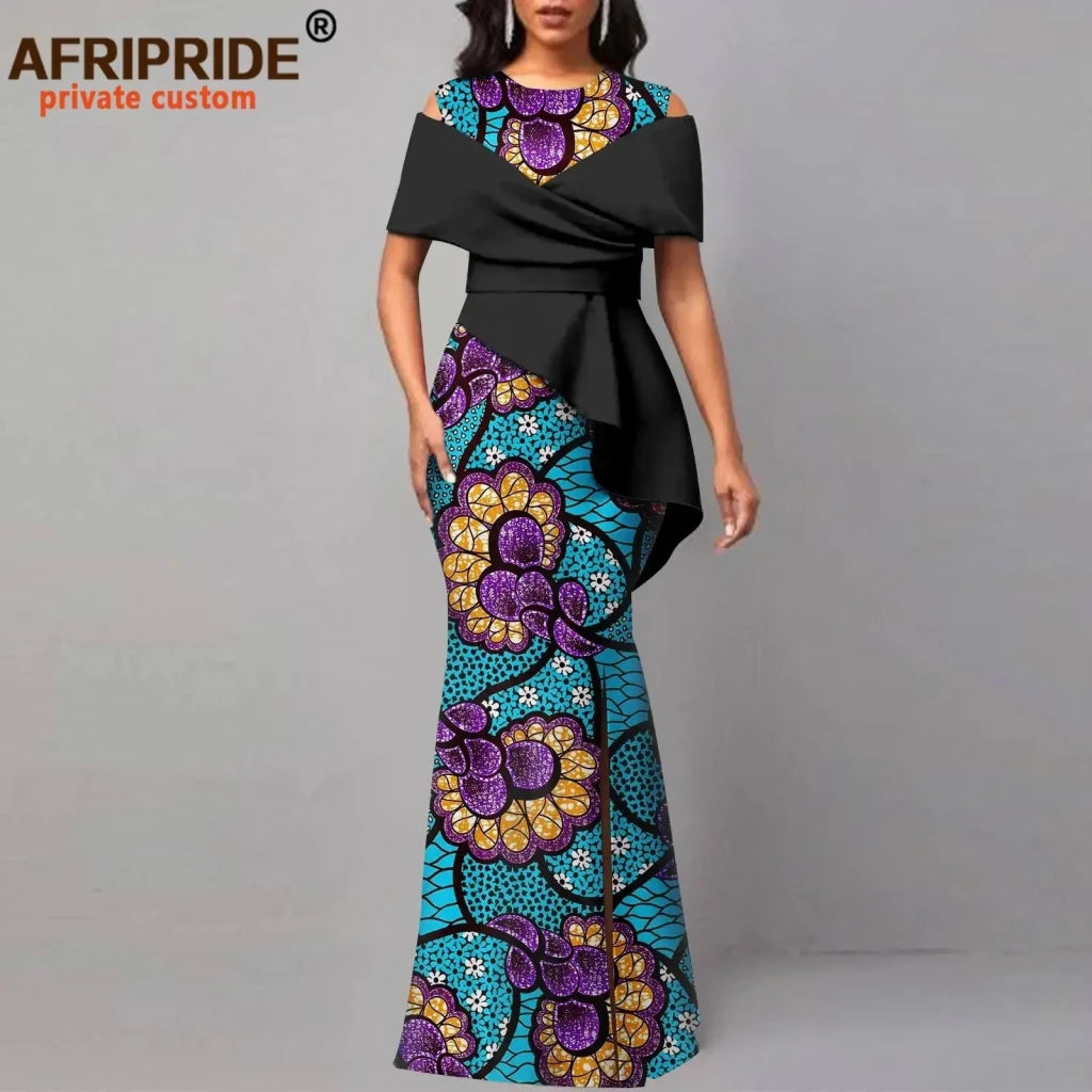 African Dresses for Women Off The Shoulder O-neck High Waist Casual Maxi Dress Ankara Attire Party Evening Outfits