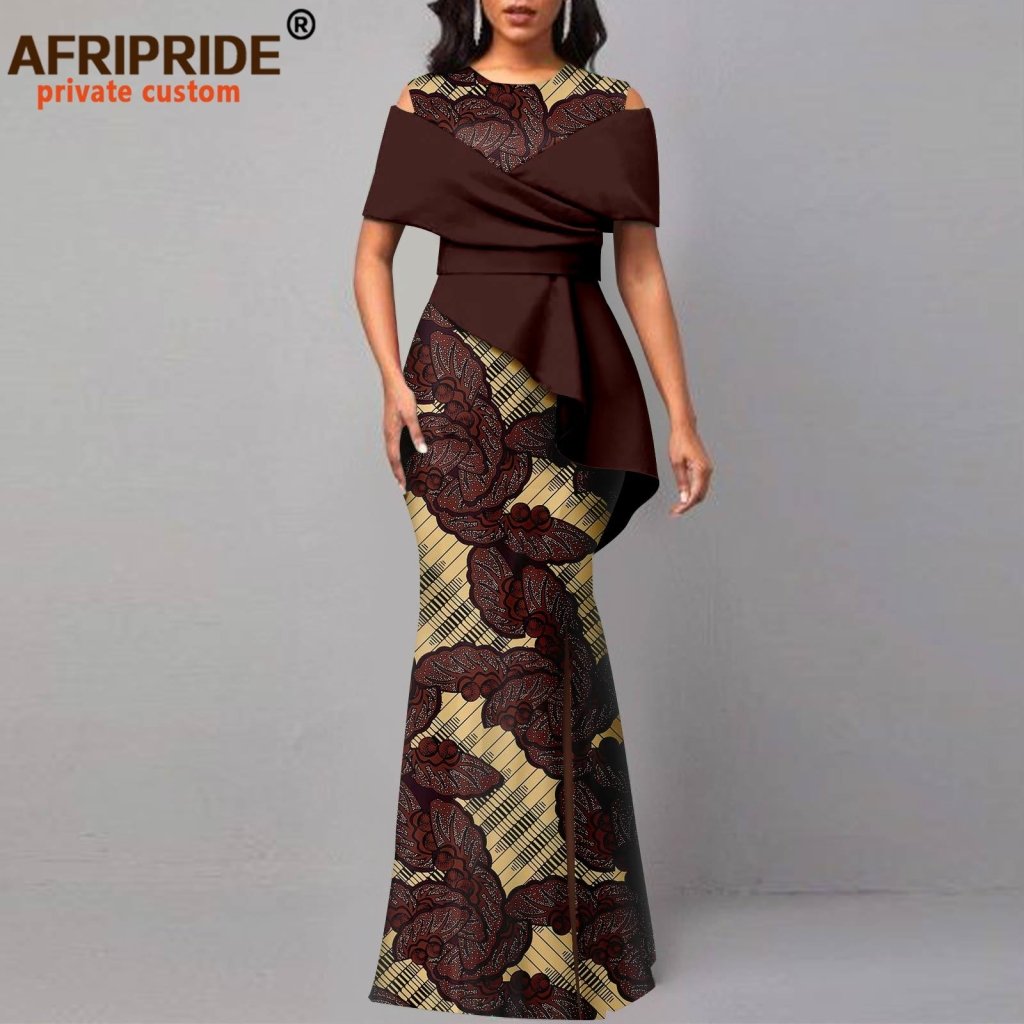 African Off-Shoulder Ankara High Waist Maxi Dress