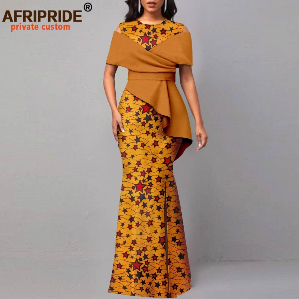 African Dresses for Women Off The Shoulder O-neck High Waist Casual Maxi Dress Ankara Attire Party Evening Outfits