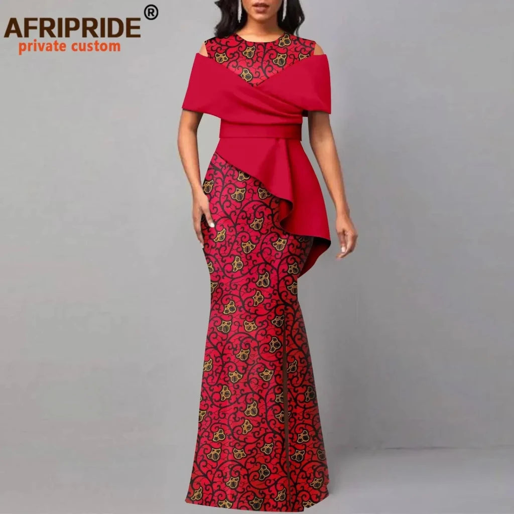 African Dresses for Women Off The Shoulders O - neck High Waist Casual Maxi Dress Ankara Attire Party Evening Outfits A2325006 - Free Delivery Worldwide only at Flexi Africa