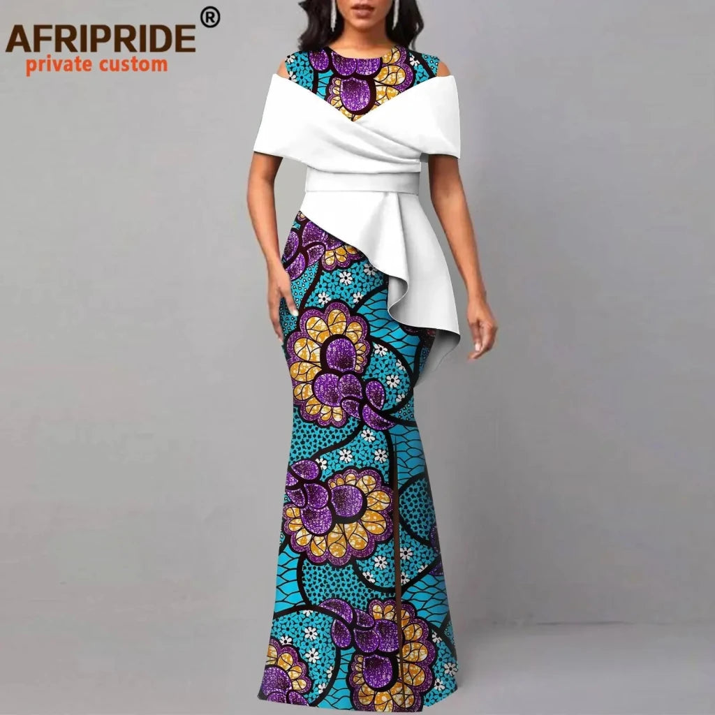 African Dresses for Women Off The Shoulder O-neck High Waist Casual Maxi Dress Ankara Attire Party Evening Outfits