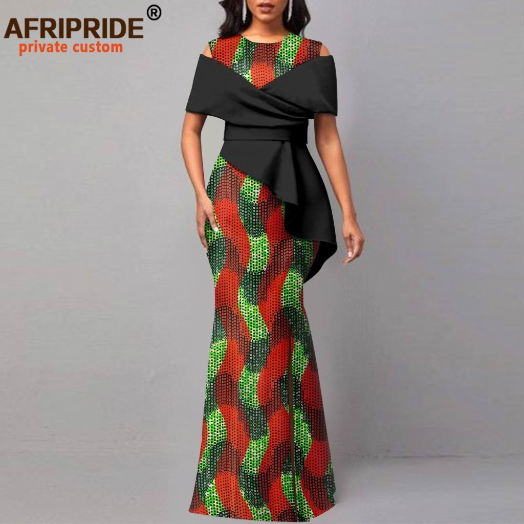casual maxi ankara dresses African Women's Off-Shoulder Ankara Maxi Dress – O-Neck High Waist Casual  Party & Evening Wear