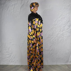 Elegant African Print Dress Set: Abaya Kaftan, Ankara Dashiki Boubou, Robe, Headband, and Headties for Women - Flexi Africa