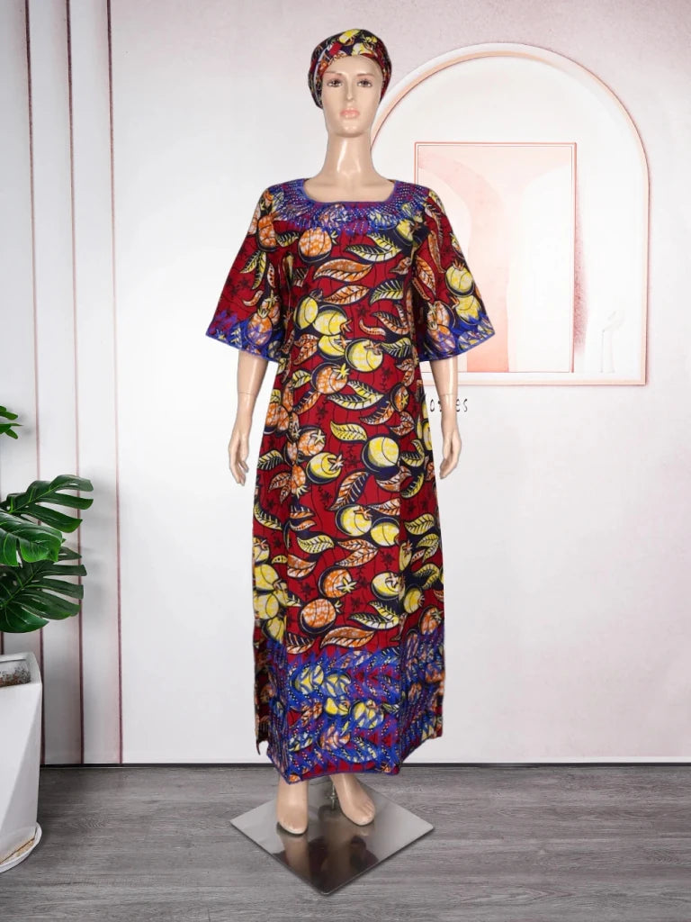 African Embroidered Bazin Dress for Women – Floral Boho Ankara Long Robes - Free Delivery Worldwide only at Flexi Africa