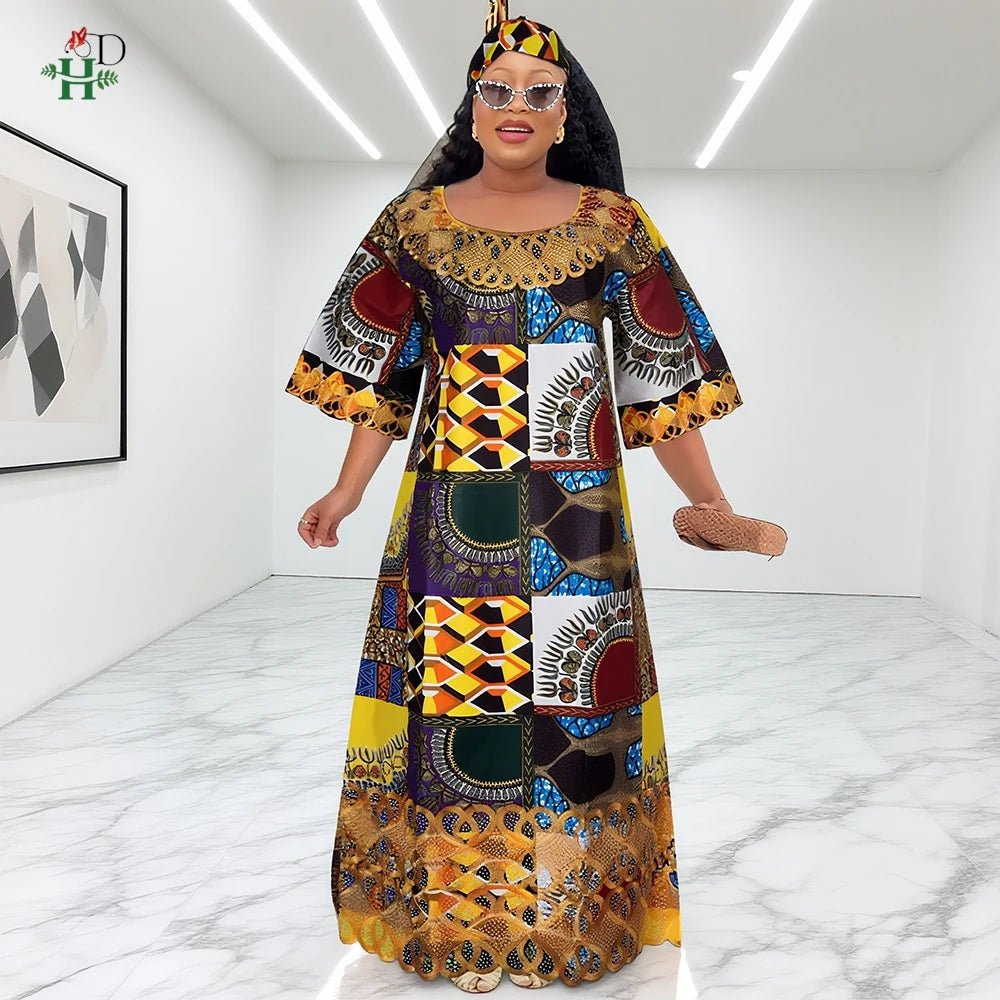 African Embroidered Boubou Dress for Women – Traditional Kaftan Abaya Robe - Free Delivery Worldwide only at Flexi Africa