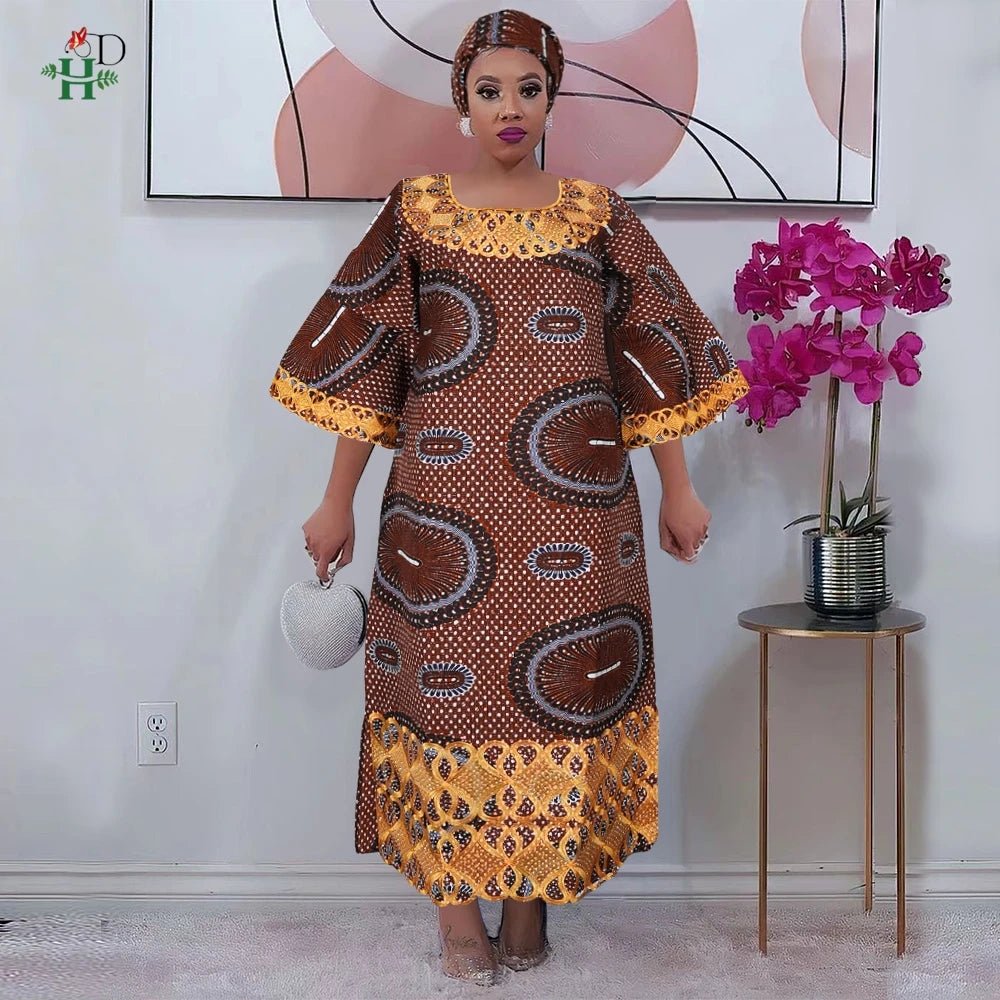 African Embroidered Boubou Dress for Women – Traditional Kaftan Abaya Robe - Free Delivery Worldwide only at Flexi Africa
