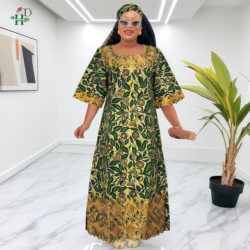 African Embroidered Boubou Dress for Women – Traditional Kaftan Abaya Robe - Free Delivery Worldwide only at Flexi Africa