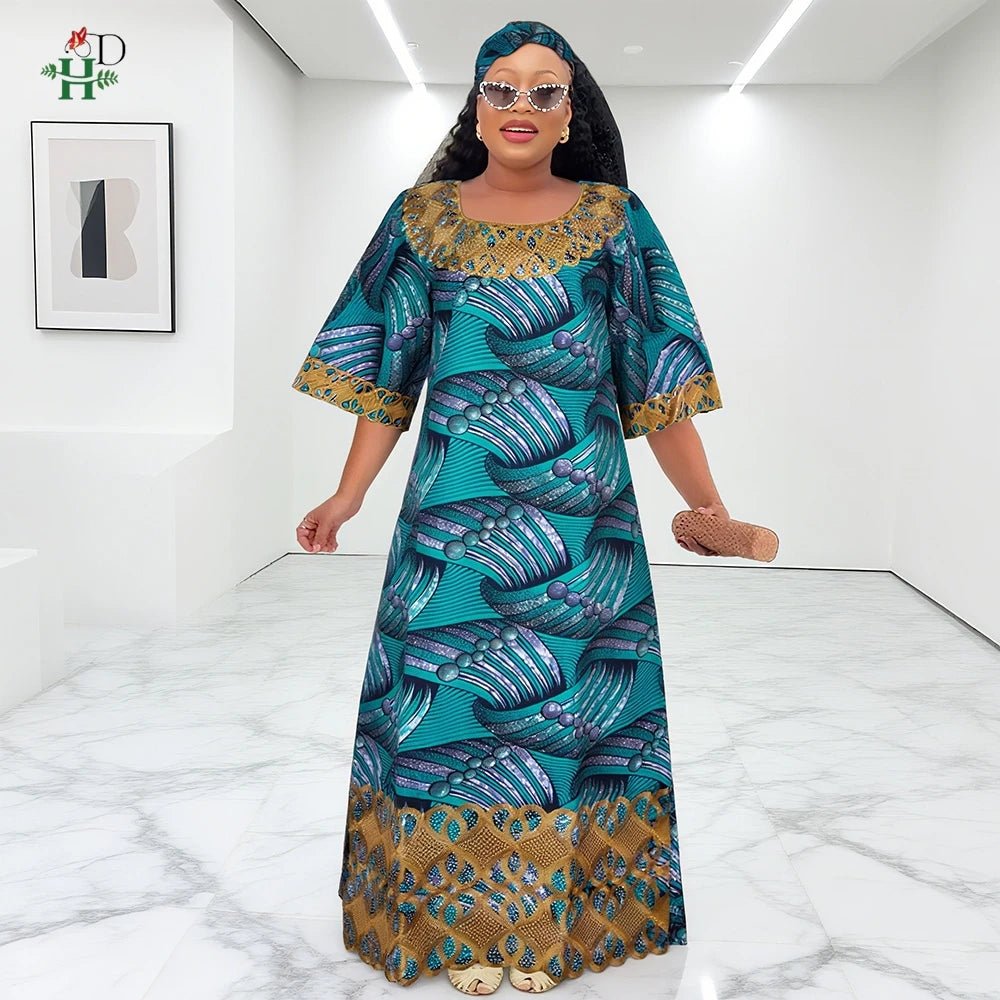 African Embroidered Boubou Dress for Women – Traditional Kaftan Abaya Robe - Free Delivery Worldwide only at Flexi Africa