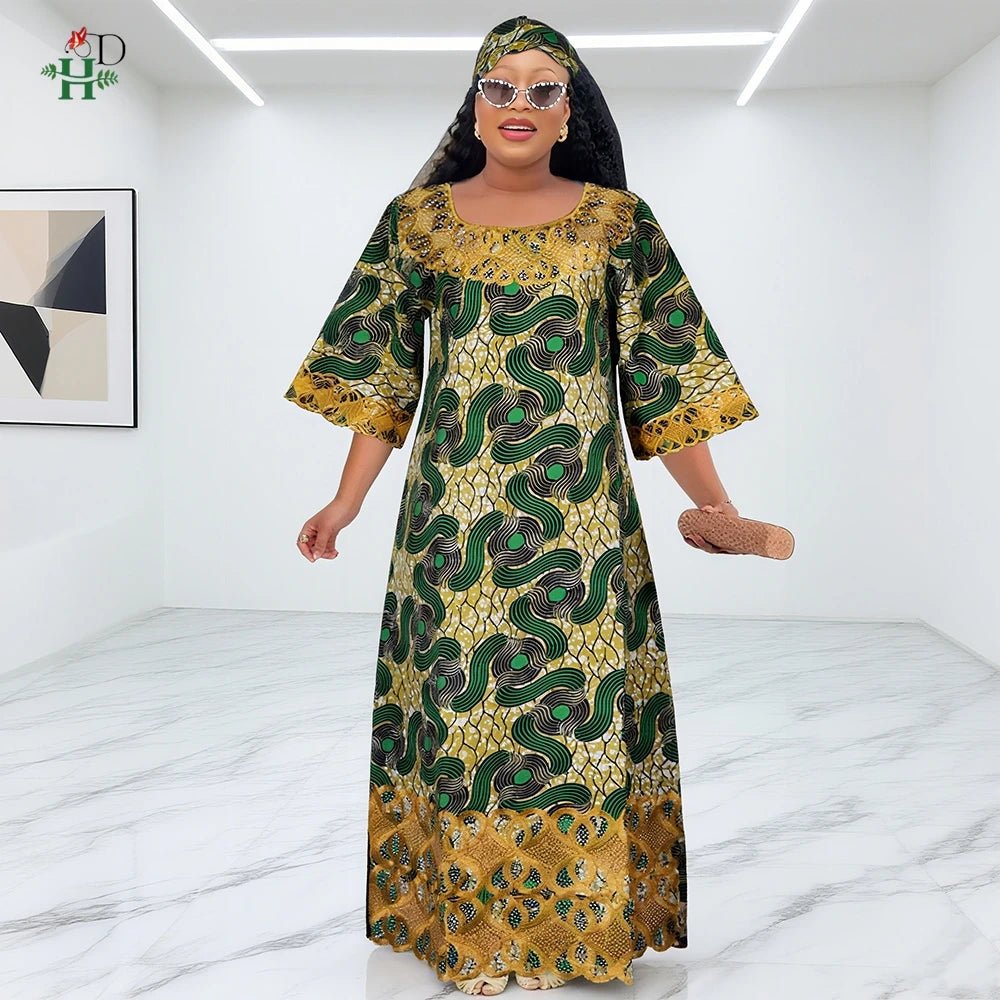 African Embroidered Boubou Dress for Women – Traditional Kaftan Abaya Robe - Free Delivery Worldwide only at Flexi Africa