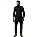 African Ethnic New Men's Casual Suit - Refined and Fitted Style - Party Dress - Fashionable Men's Clothing (Top + Pants + Hat) - Free Delivery Worldwide only at Flexi Africa