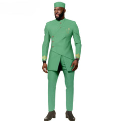 African Ethnic New Men's Casual Suit - Refined and Fitted Style - Party Dress - Fashionable Men's Clothing (Top + Pants + Hat) - Free Delivery Worldwide only at Flexi Africa