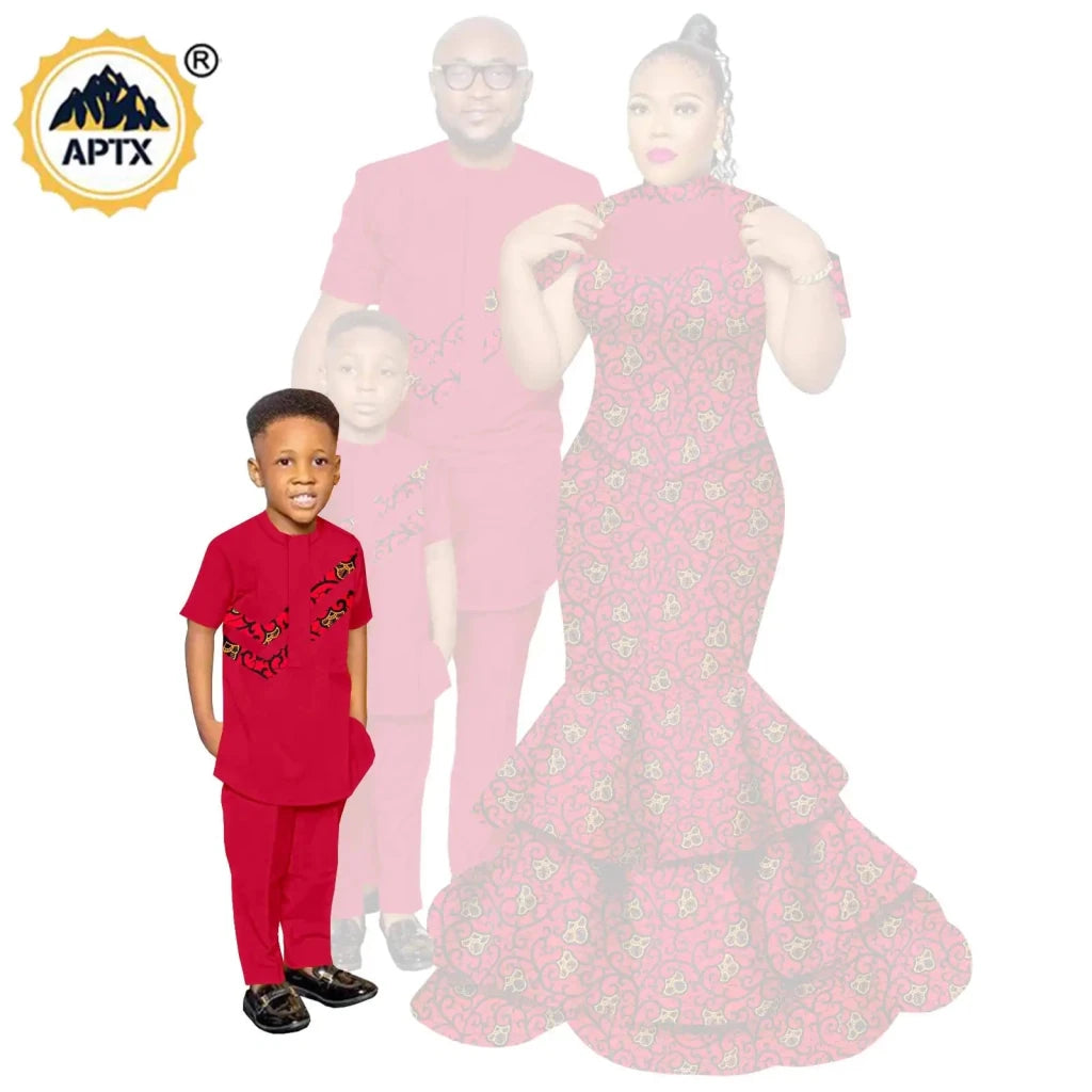 African Family Matching Outfits – Dashiki Women’s Long Mermaid Dress with Men & Boys Shirt and Pant Sets, - Free Delivery Worldwide only at Flexi Africa