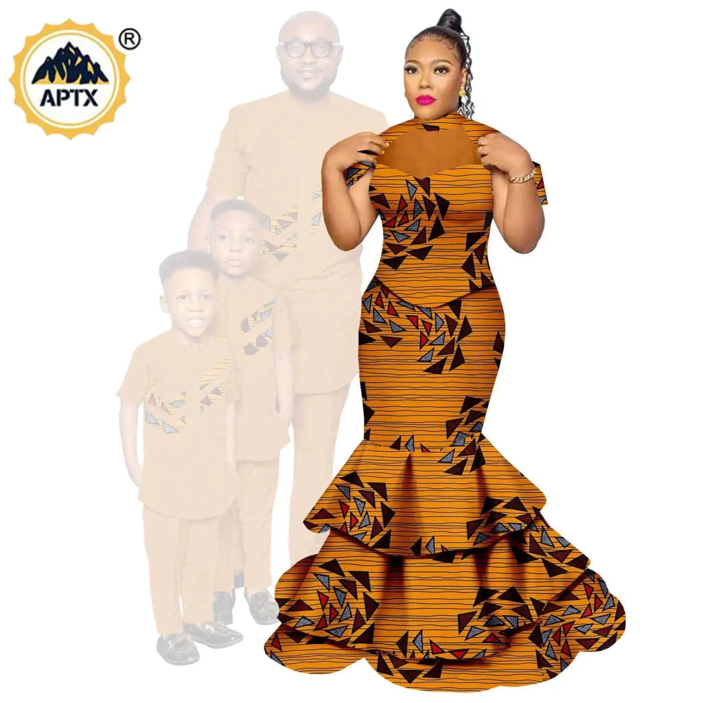 African Family Matching Outfits – Dashiki Women’s Long Mermaid Dress with Men & Boys Shirt and Pant Sets, - Free Delivery Worldwide only at Flexi Africa