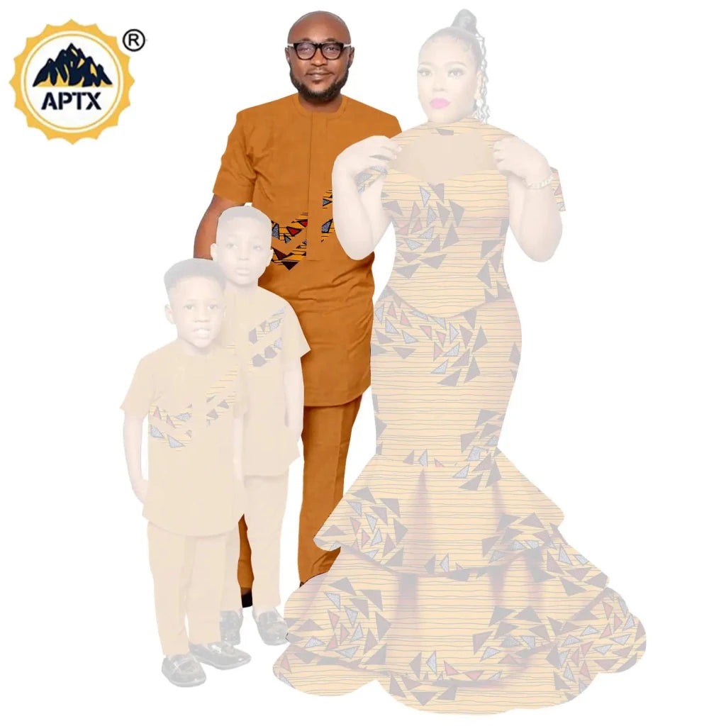 African Family Matching Outfits – Dashiki Women’s Long Mermaid Dress with Men & Boys Shirt and Pant Sets, - Free Delivery Worldwide only at Flexi Africa