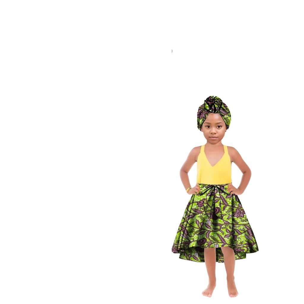 African Family Matching Outfits – Mother & Daughter Ankara Dress and Skirt Set with Headbands - Free Delivery Worldwide only at Flexi Africa
