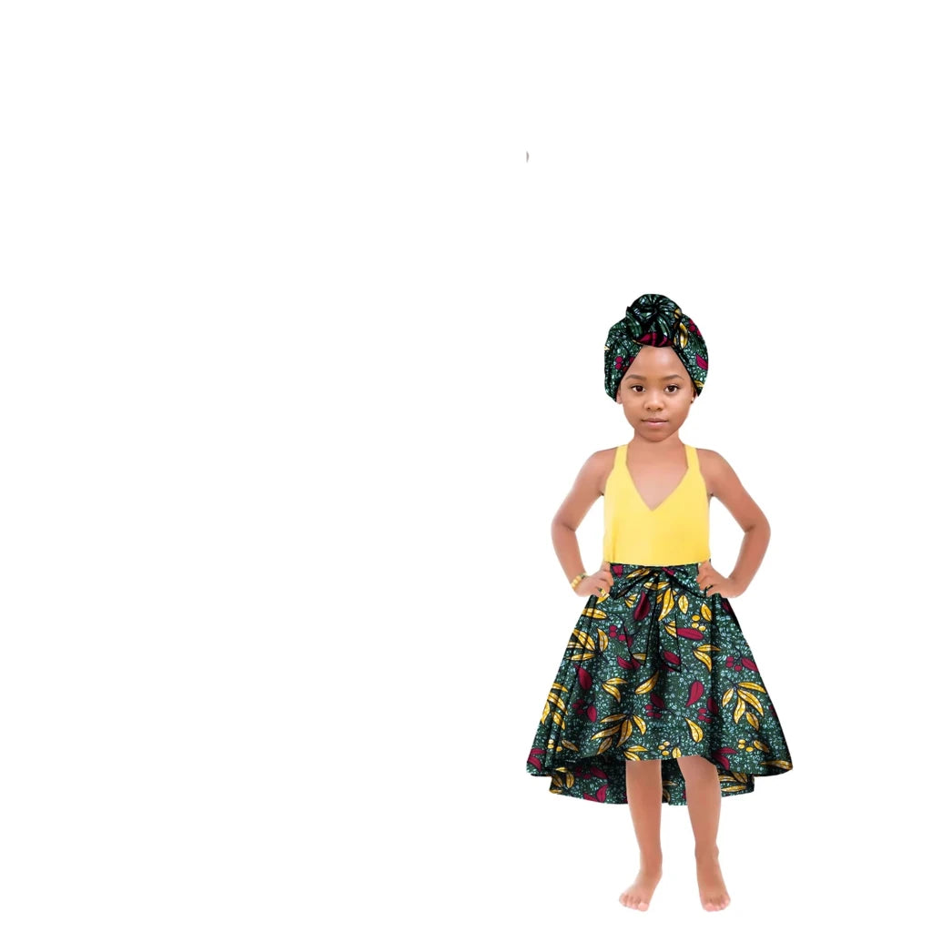 African Family Matching Outfits – Mother & Daughter Ankara Dress and Skirt Set with Headbands - Free Delivery Worldwide only at Flexi Africa