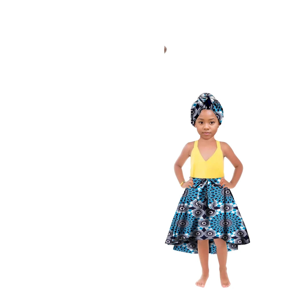 African Family Matching Outfits – Mother & Daughter Ankara Dress and Skirt Set with Headbands - Free Delivery Worldwide only at Flexi Africa
