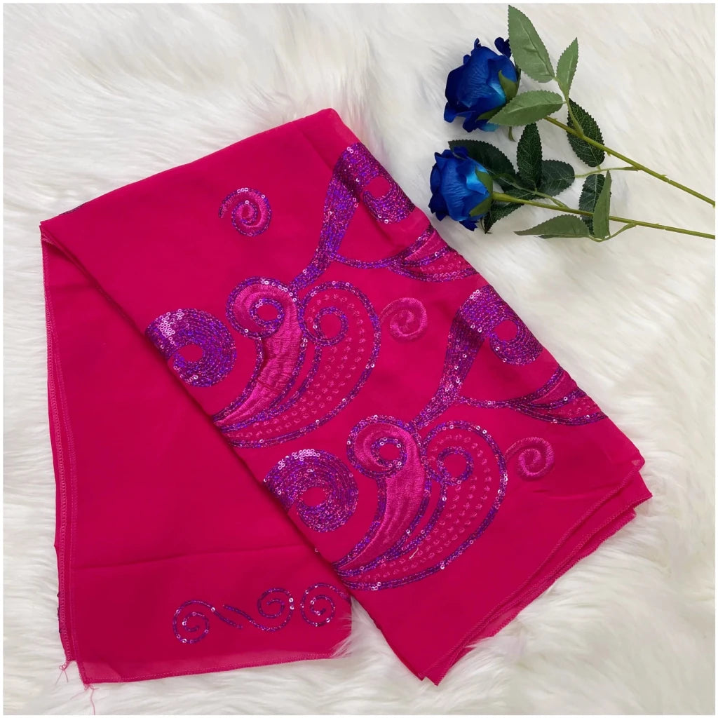 African Fashion Muslim Scarf Turban for Women – Medium Size Sequin Embroidered Chiffon Islamic Hijab Pashmina for Ramadan - Free Delivery Worldwide only at Flexi Africa